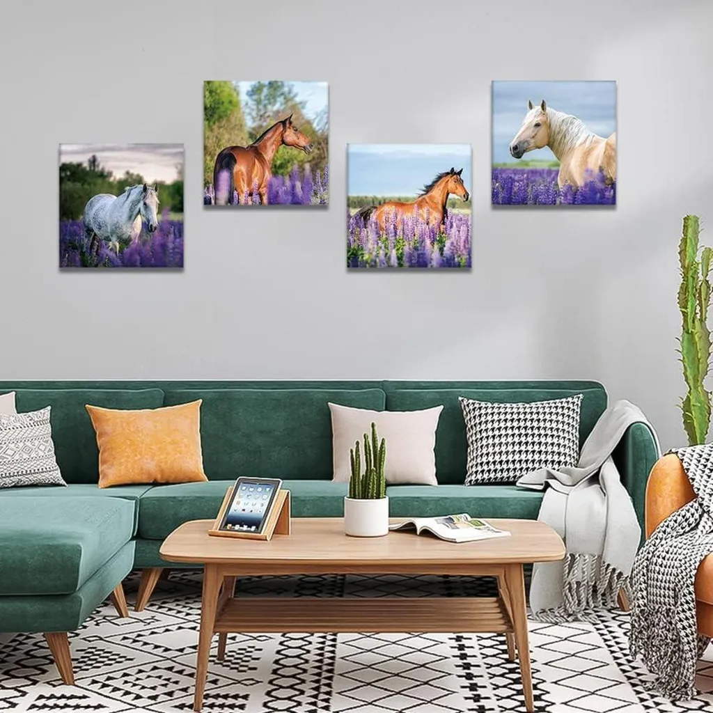 Set de Tableaux Fleurs de Lavande et Cheval pour Décorer une Chambre