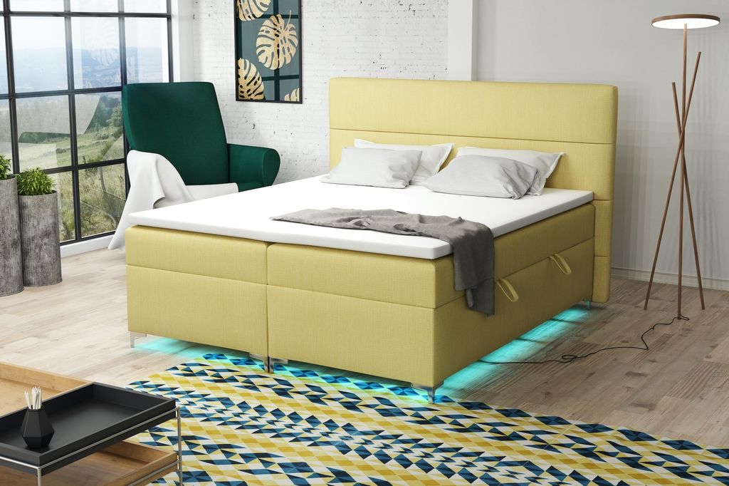 Boxspringbett Schlafzimmerbett CANELA 140x200cm inkl.Bettkasten/ LED