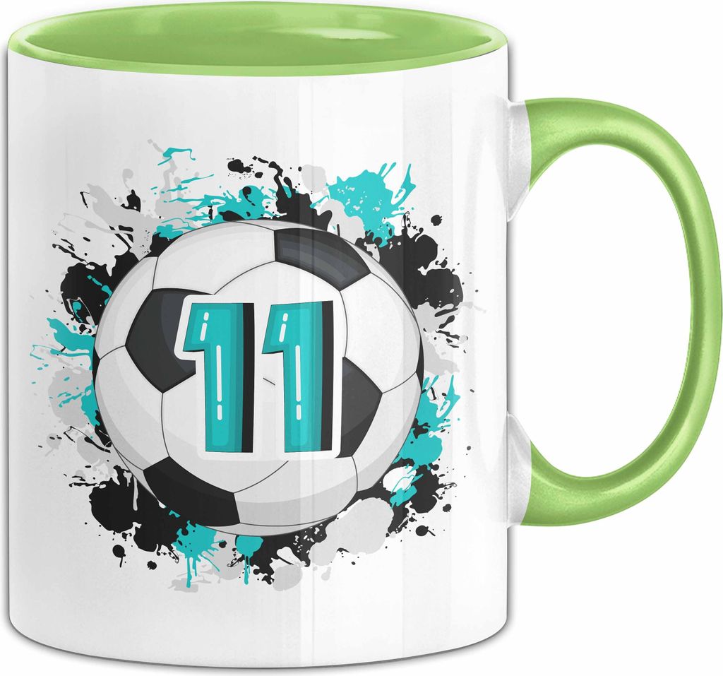 11. Geburtstag Geschenk Tasse Becher Jungs Fußball Geburtstagsgeschenk (Grün)