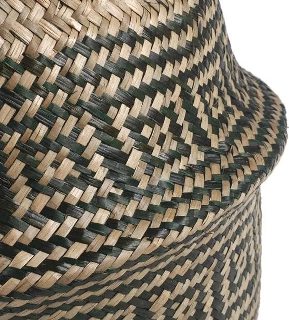 Panier à linge en jonc de mer avec poignées, design rayures noires