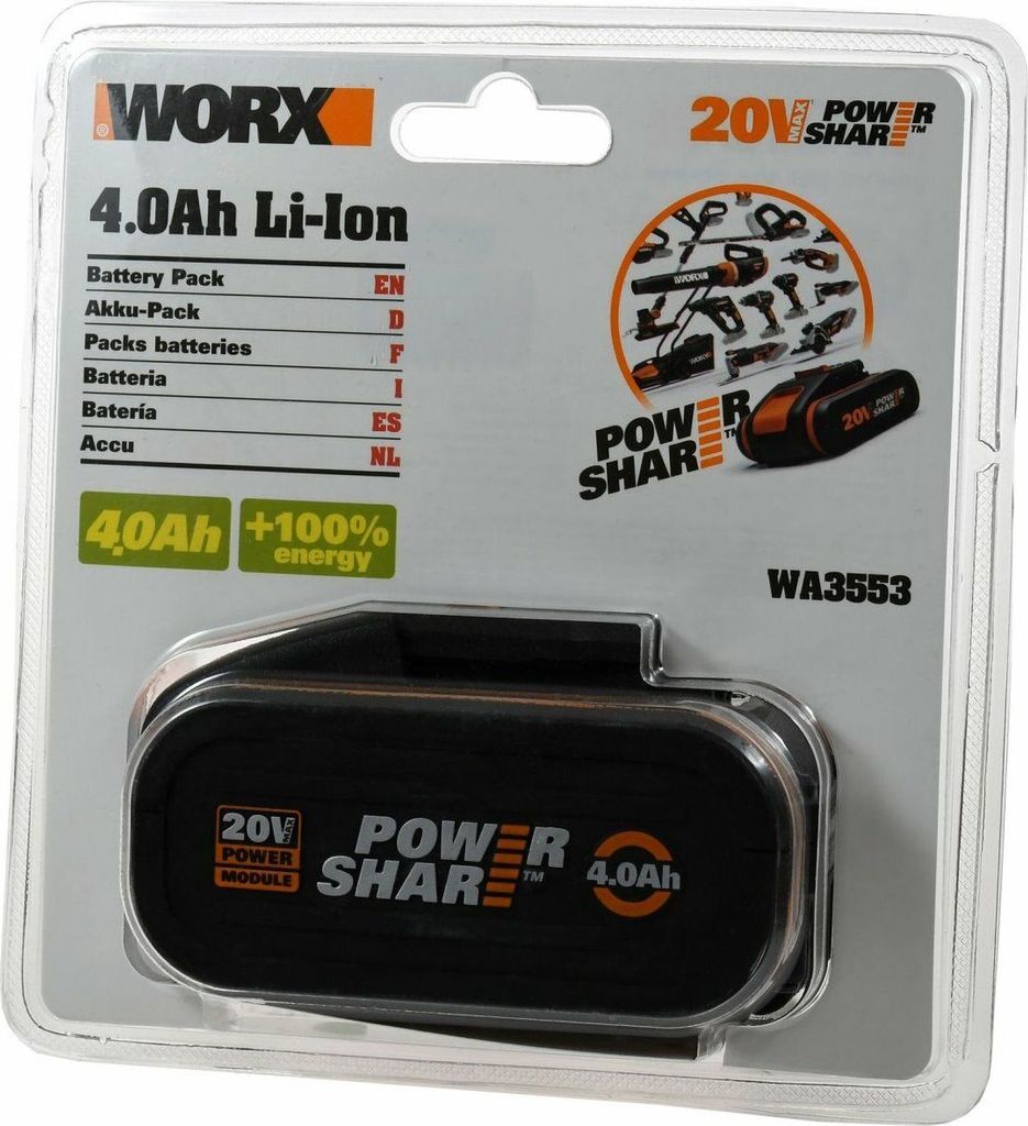 WORX Original WA3553 20 Volt 4.0Ah Li-ion PowerShare Produktbild 