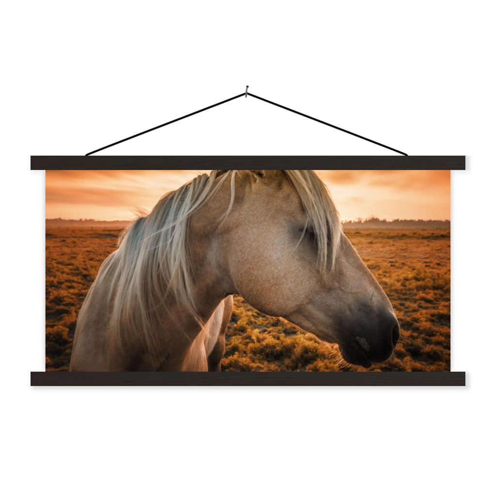 MuchoWow Textilposter Pferd - Tiere - Porträt 150x75 cm mit schwarzem Rahmen - Posterleiste