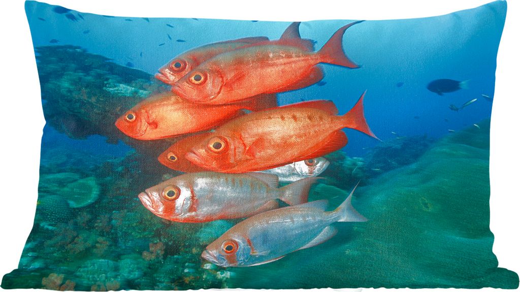 MuchoWow Zierkissen Sofakissen Wohnzimmer Dekokissen 60x40 cm Fisch - Rot - Grau - Kopfkissen - Polster mit Foto