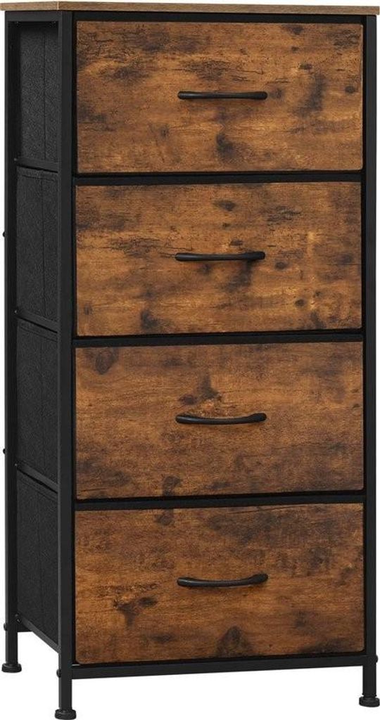 Koopiez Schrank - Wohnzimmerschrank - Rustikal - Kommode - 4 Schubladen - Braun - Stauraum - 95 cm hoch, 45 cm breit und 30 cm tief