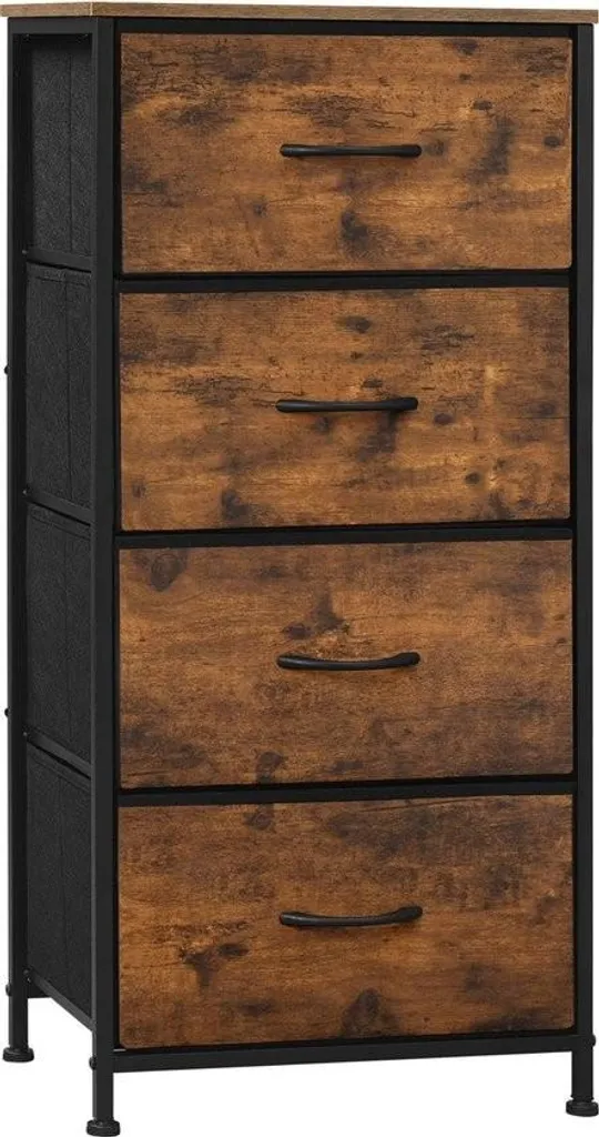 Armoire 4 Tiroirs avec Finition Rustique - Meuble Marron Compact 95 cm