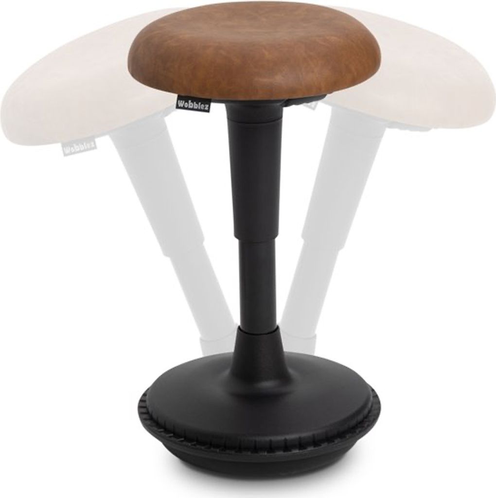 Wobblez Wobble Wackelhocker - Ergonomischer Hocker für aktives Sitzen - Höhenverstellbar Stuhl - 55 cm bis 75 cm - Cognac Kunstleder - Schwarzes ...