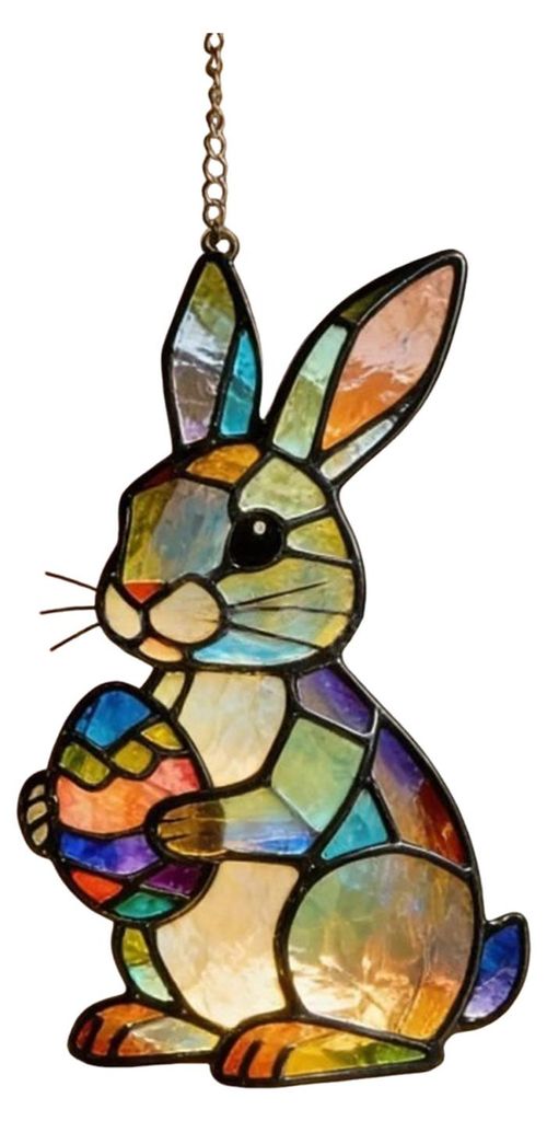 Osterhase Acryl-Sonnenfänger im Buntglas-Stil, farbenfrohe Fensterdekoration zum Aufhängen, ideal für Ostern, Geburtstage, Frühlingsdekoration,...