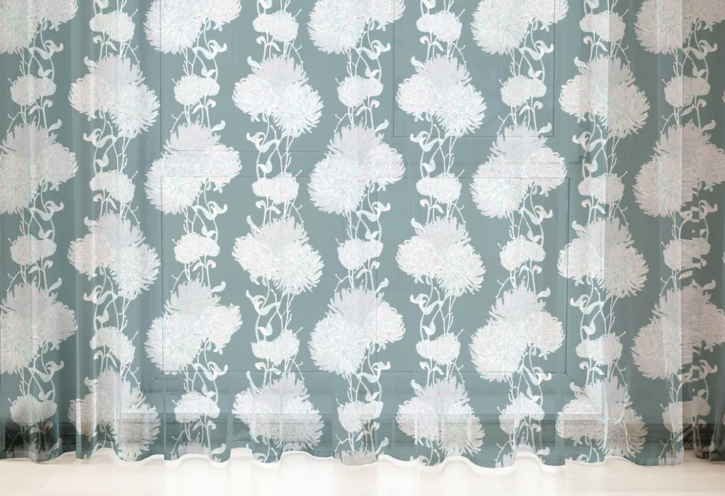 ABAKUHAUS Arazzo floreale, disegnato a mano con fiori stilizzati in stile retrò, tessuto in raso setoso per soggiorno e camera da letto, 210 cm x 274 cm, blu pallido e verde acqua scuro - 6