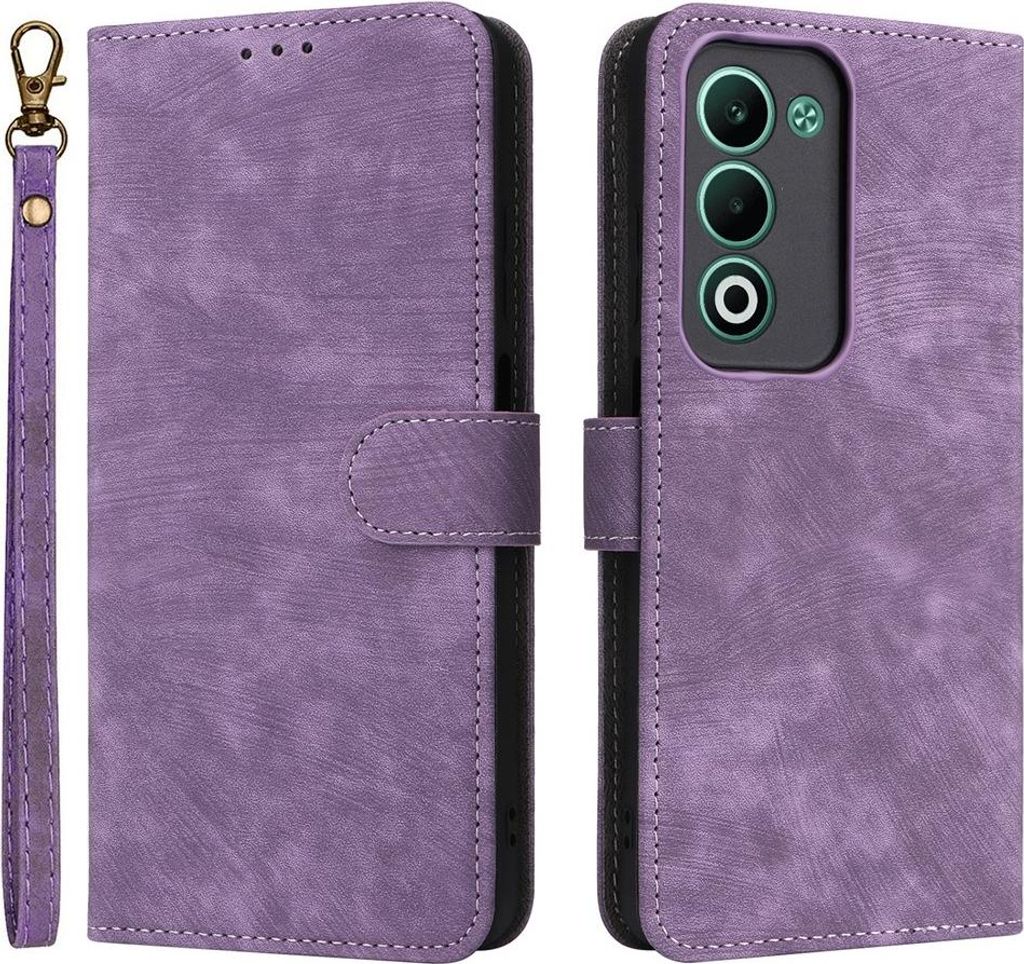 Hülle für Oppo A5/A5m - Phonesta Vintage Skin Book Wallet Klapphülle mit abnehmbarer Kordel - Lila