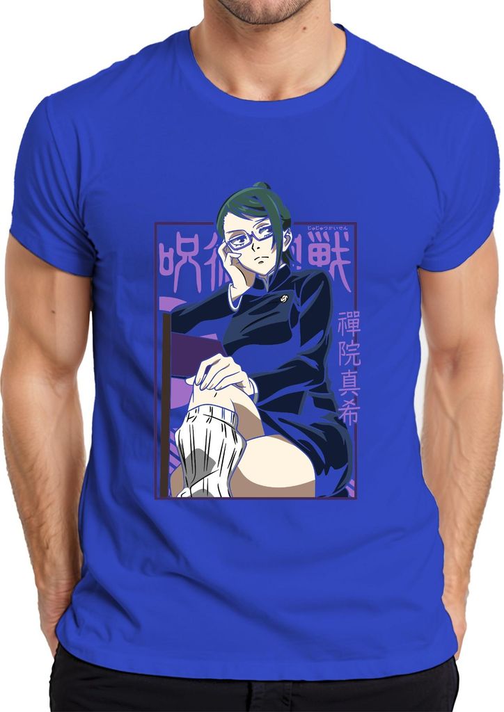 Maki Zenin Jujutsu Kaisen Anime Ästhetik Brille Kämpferin Geschenk Herren T-Shirt, Blau, L