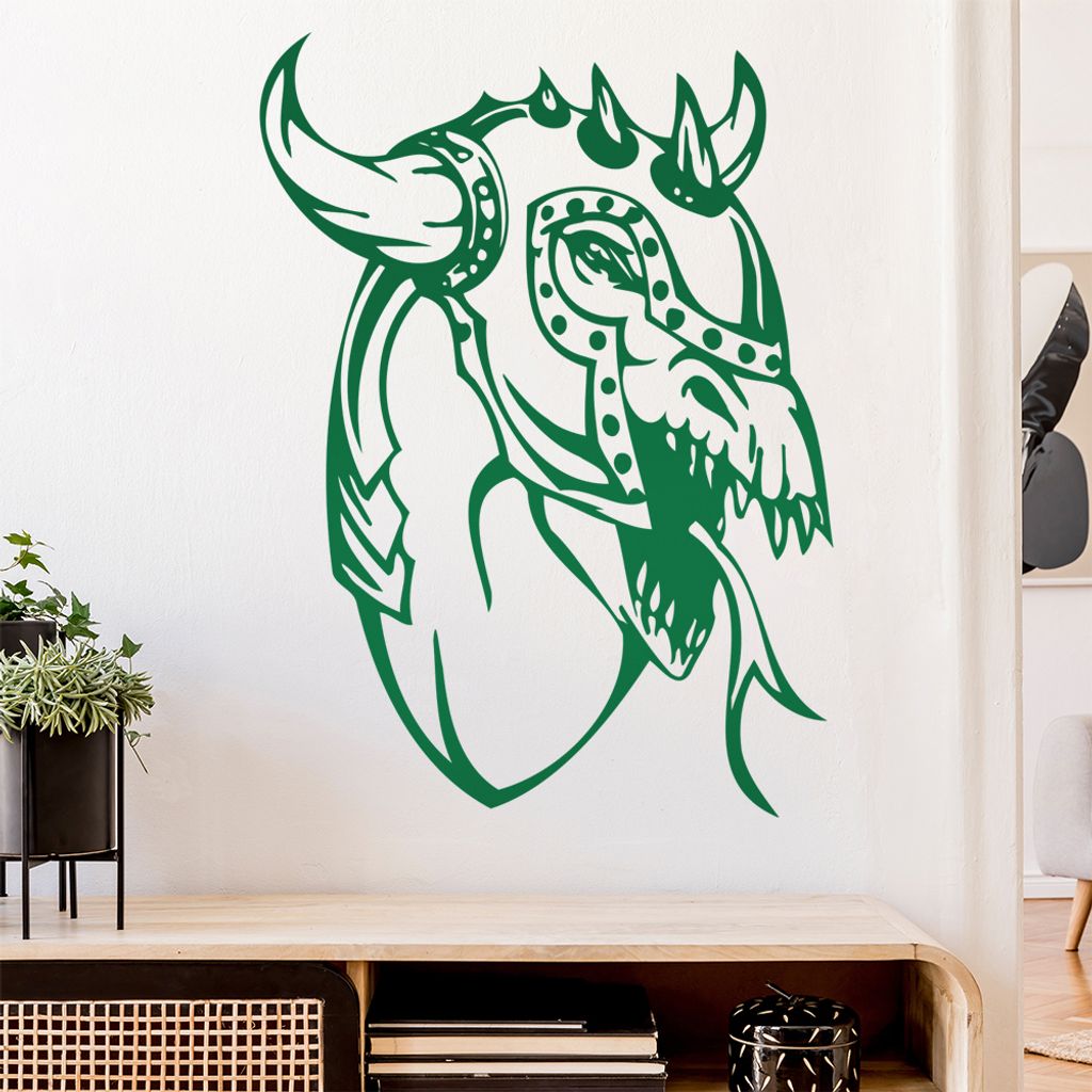 Drachen mit Helm Wandtattoo in 6 Größen - Wandaufkleber Wall Sticker - Dekoration, Küche, Wohnzimmer, Schlafzimmer, Badezimmer