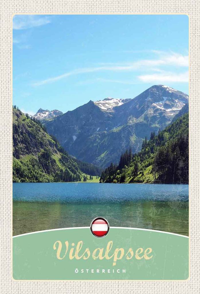 vianmo Holzschild 30x20 cm Vilsalpsee Österreich Wälder Wanderung Bildmotiv Reisemotiv Abenteuer Reisen
