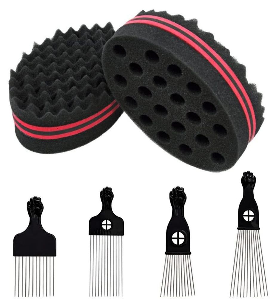 6-delige Afro Kam Set met Metalen Kam en Spons Productafbeelding 