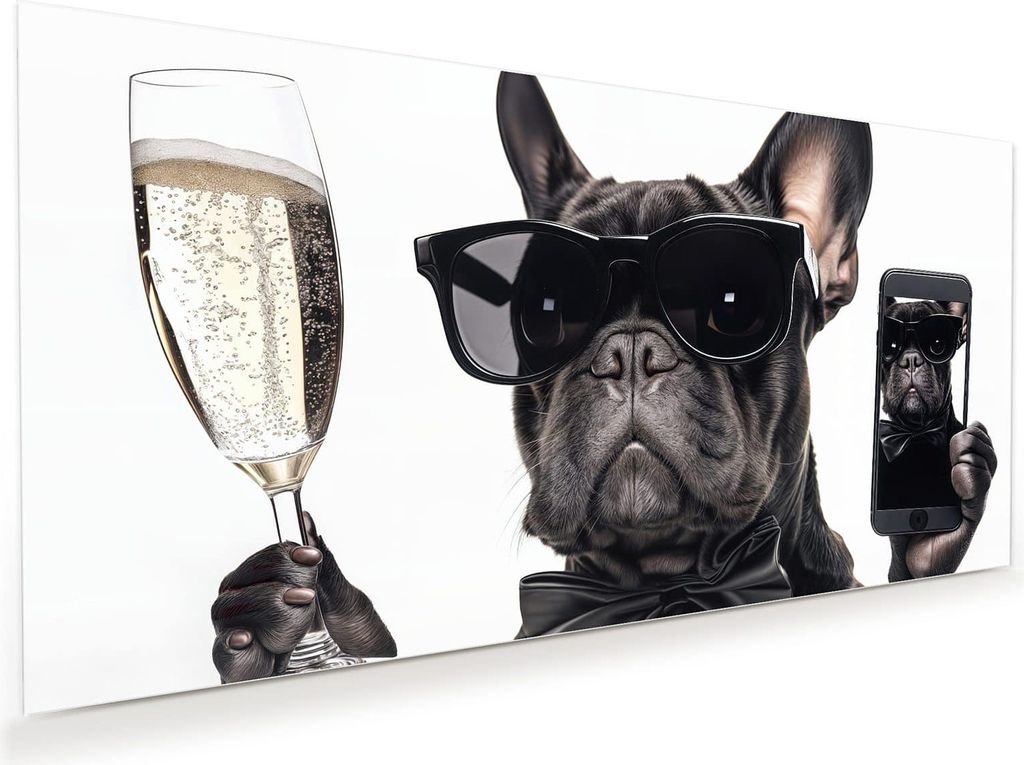Glasbild 120x60cm in XXL für Wohnzimmer, Schlafzimmer Motiv Sonnenbrillenhund