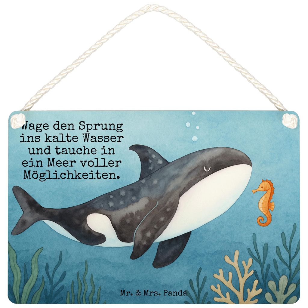 Mr. & Mrs. Panda Schild Orca Design DIN A5 - Weiß - Geschenk, Arbeit, Dekobrett, kleine aufmerksamkeit, Orcas, Wal, Meer, Holzschild, holzbild, Ki...