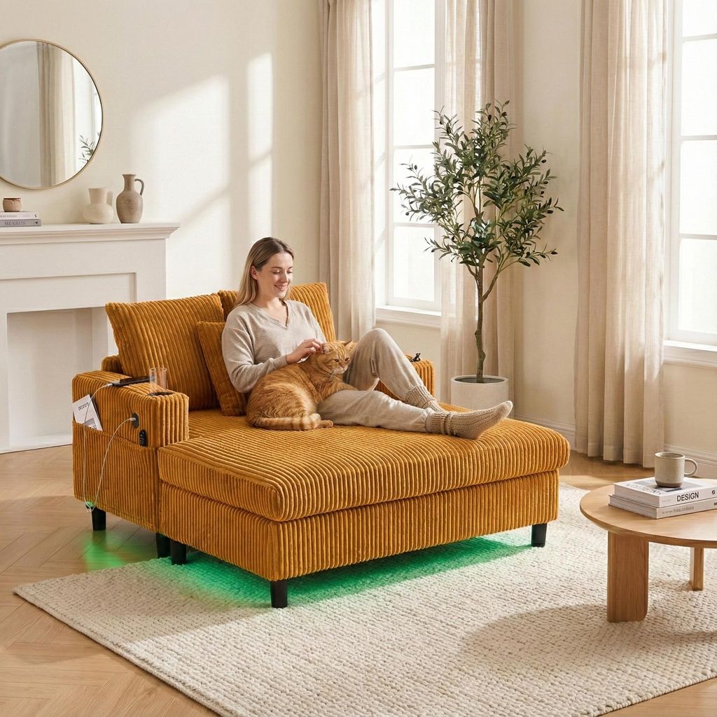 LVHOM Canapé-lit avec LED & USB, fauteuil palmier en Image du produit 