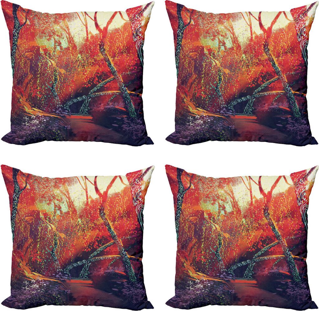 ABAKUHAUS Fantasie Kissenbezug Set (4 Stück), Herbst-Fall-Landschaft, Moderner Doppelseitiger Digitaldruck, 60 cm x 60 cm, Lila