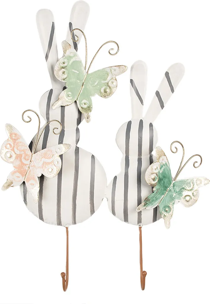 Gancio Parete Ferro Clayre & Eef Coniglio 35x47 cm Bianco Grigio