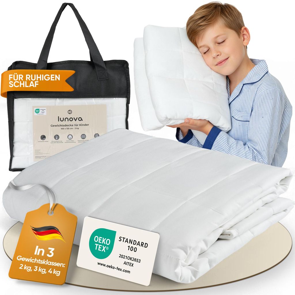 Lunova Gewichtsdecke Kinder 3 kg 100×135 cm –  Baumwolle Produktbild 