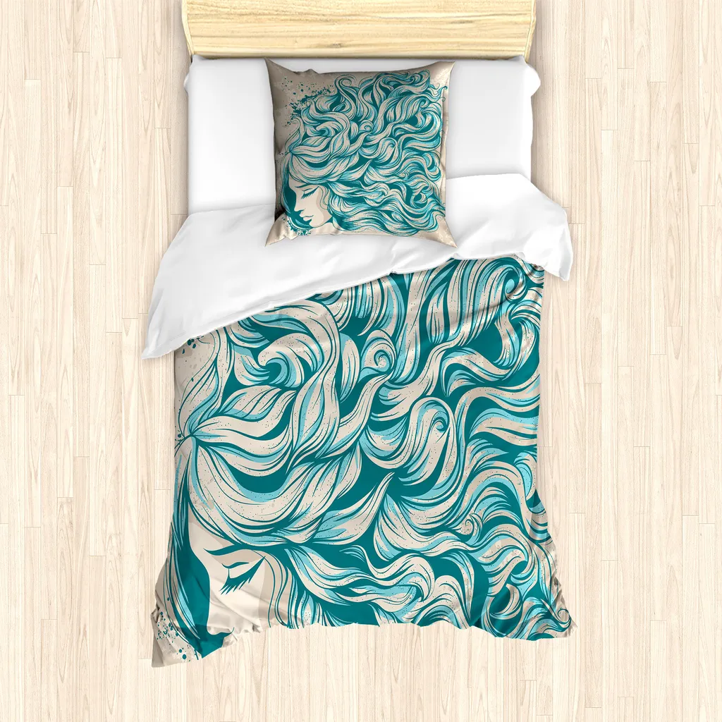 Set Copripiumino Singolo ABAKUHAUS Astratto Pale Sepia e Blu Mare 135x200