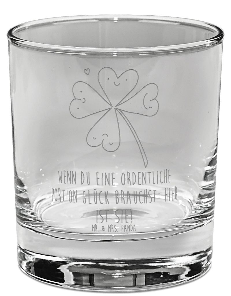 Mr. & Mrs. Panda Whiskey Glas Blume Kleeblatt - Transparent - Geschenk, Whisky Tumbler, Kleeblätter, Motivation, Rocks, Whiskyglas, Glücksbringer...