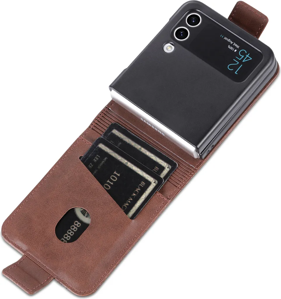 Samsung Galaxy Z Flip 4 5G Cover Pelle Caffè: Stile Urbano e Stand - 5