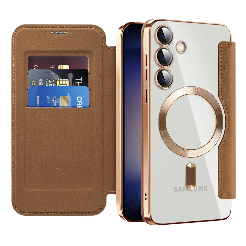 Custodia Samsung S25+ MagSafe Marrone: Protezione Urto e Portacarte