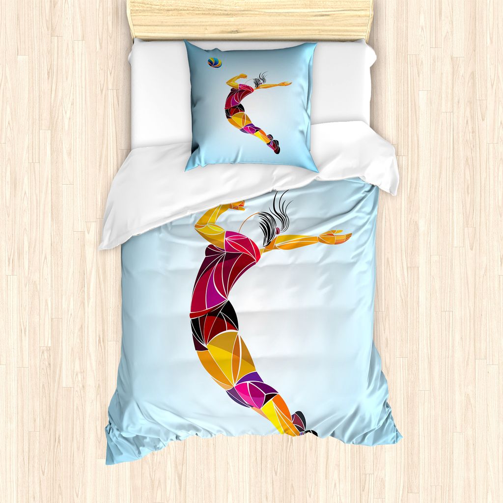 ABAKUHAUS Volleyball Bettbezug Set für Einzelbetten, Bunte Modern Player, Milbensicher Allergiker geeignet mit Kissenbezug, 135 cm x 200 cm - 80 x...