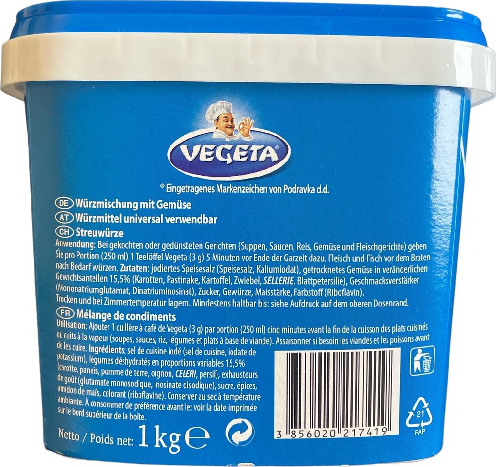 Podravka Vegeta Würzmischung mit Gemüse Dose mit 1Kg Produktbild 