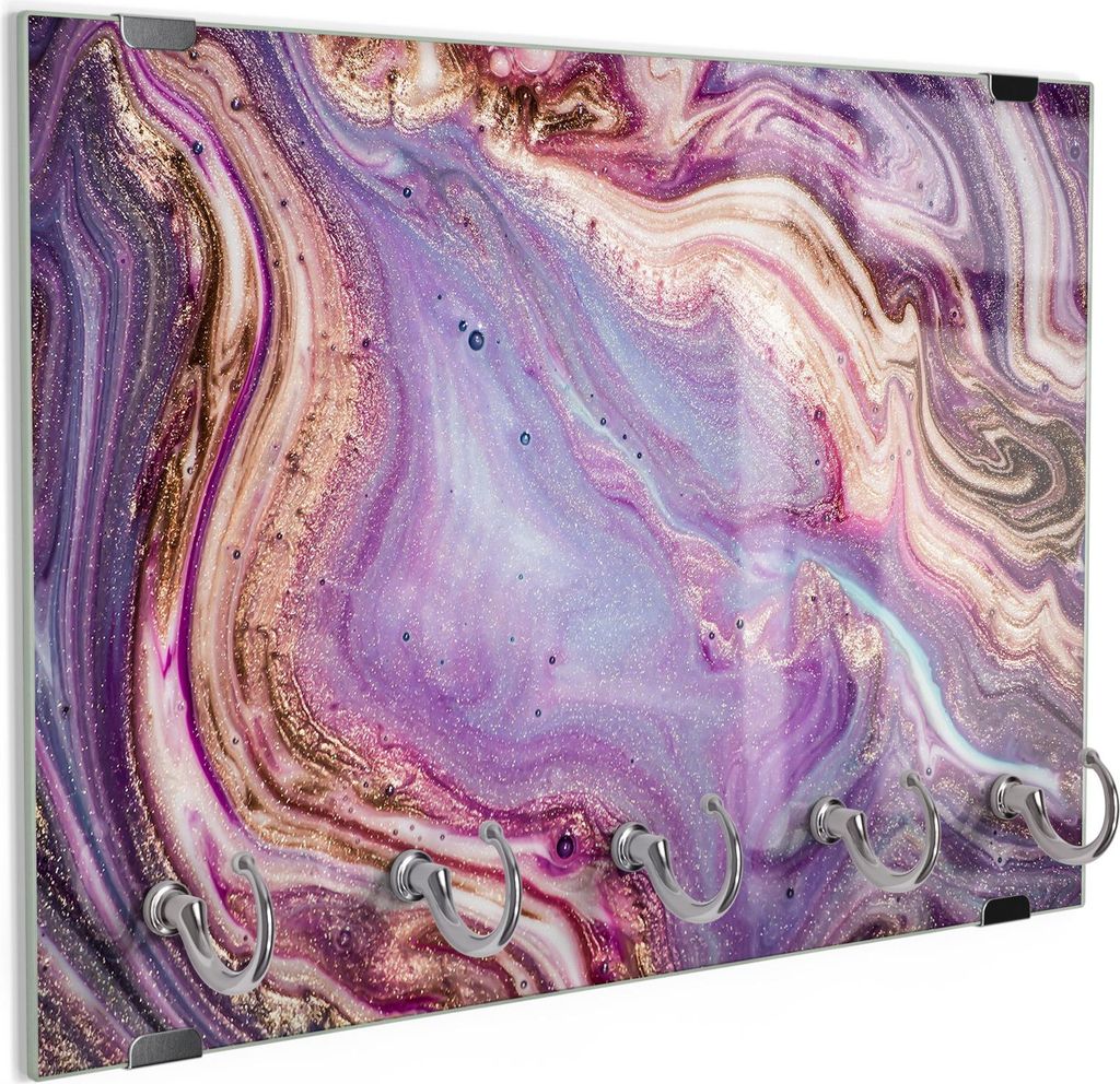 DEQORI Schlüsselbrett Glas 30x20 cm 'Lebhaftes Paisleymuster' Schlüssel Halter Haken
