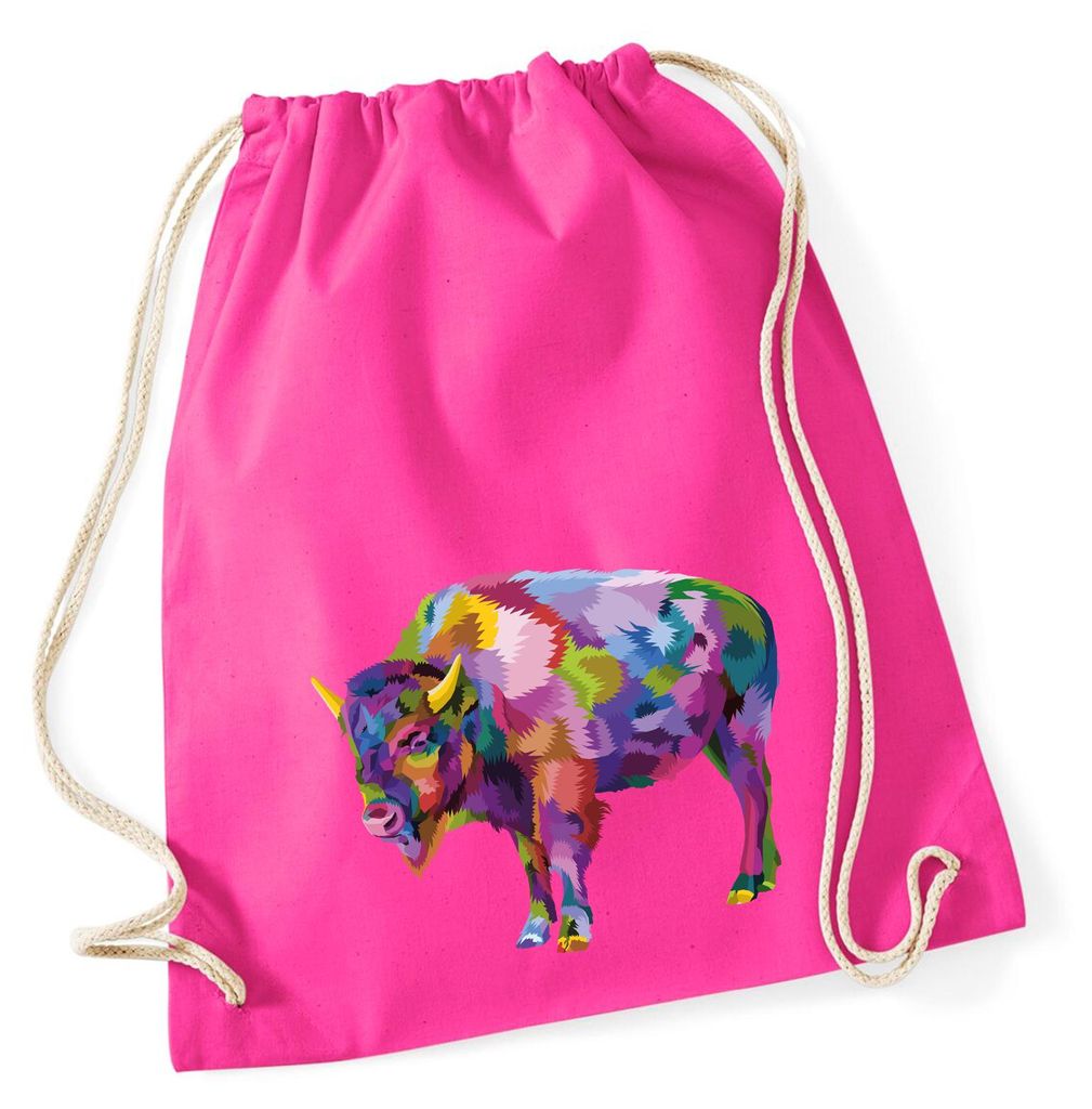 Huuraa Turnbeutel Bison Colorful 12 Liter Fuchsia Baumwolle Rucksack Geschenkidee