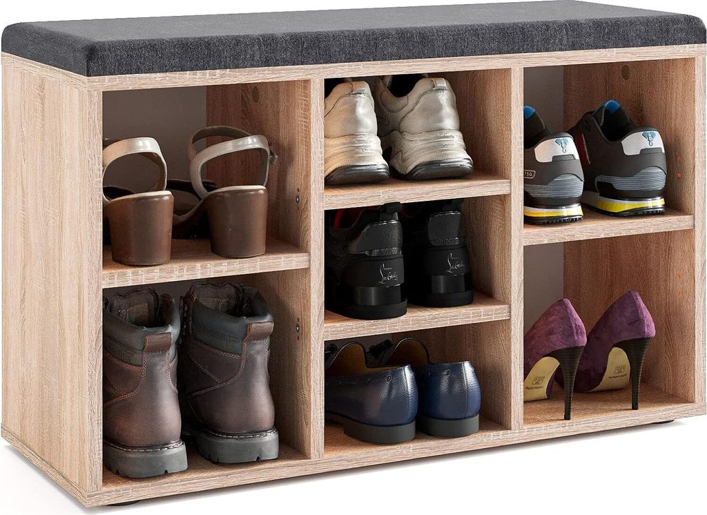 KOMTO Schuhbank mit Sitzfläche - Schuhregal Schuhschrank mit Sitzbank Flur Bank mit Stauraum Garderobenbank Sofia 80 x 50 x 30 cm Sonoma