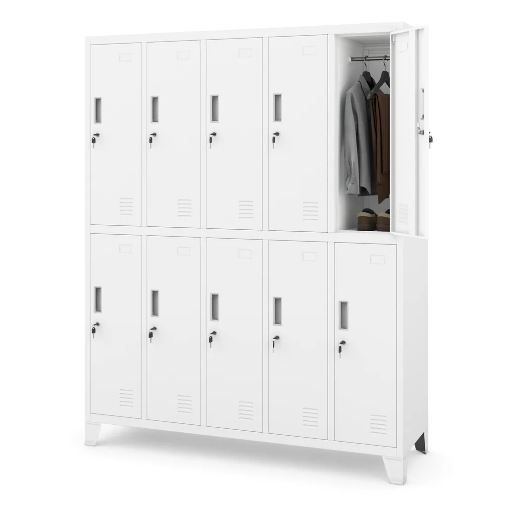 Armoire de Rangement Métallique à 10 Compartiments avec Aérations Blanc