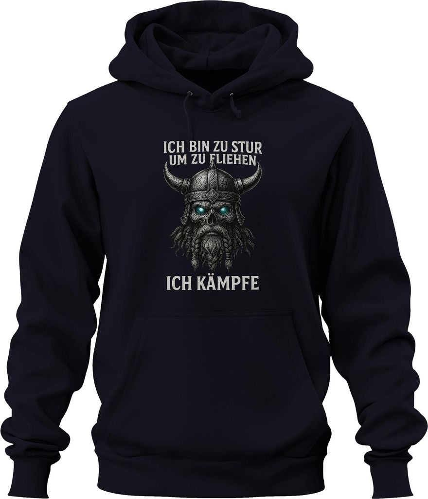 Zu stur zum Fliehen ich kämpfe Wikinger Totenkopf Helm nordisch Uni Hoodie Kapuzenpullover, Navy, XXL