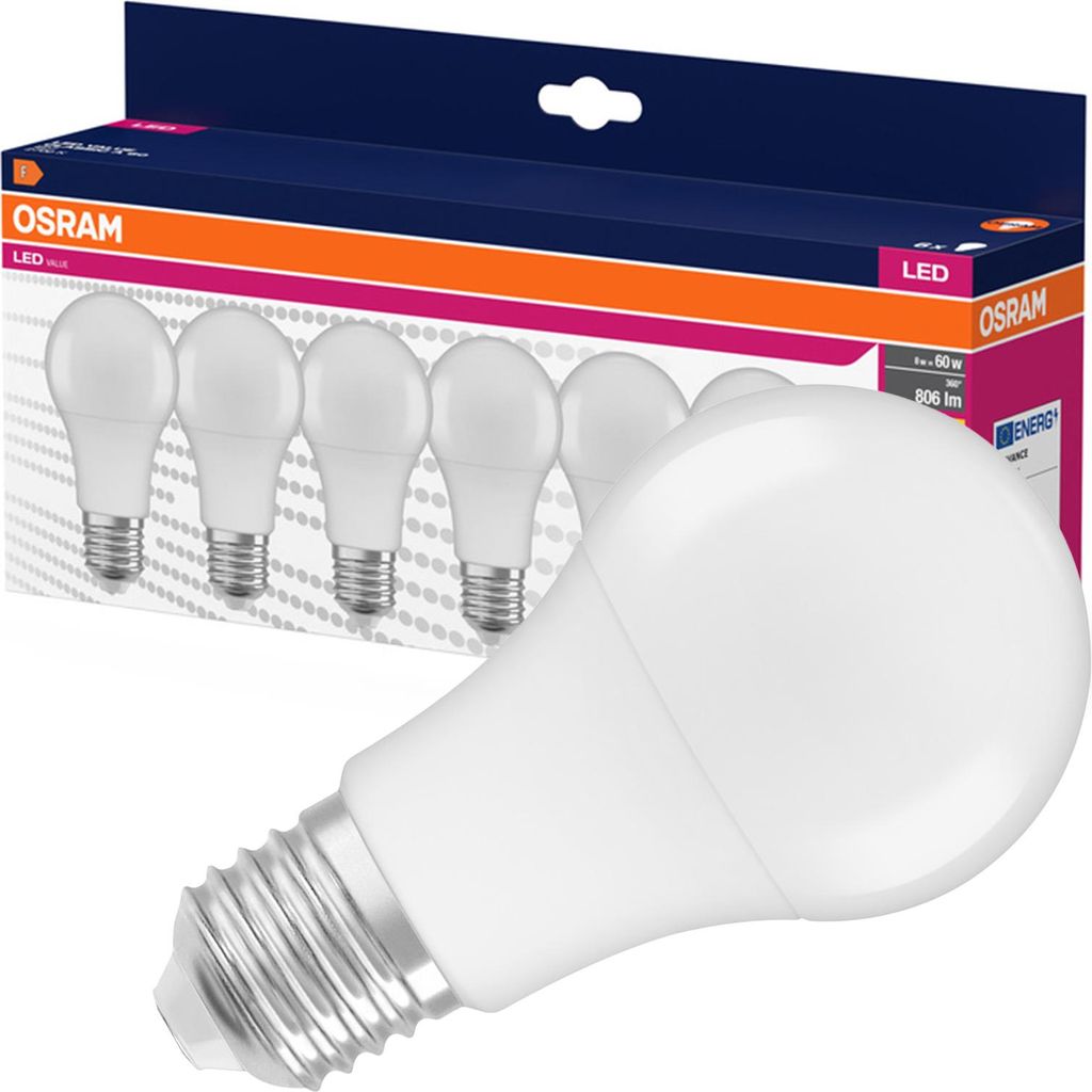A package of OSRAM LED light bulbs with one bulb in the foreground.