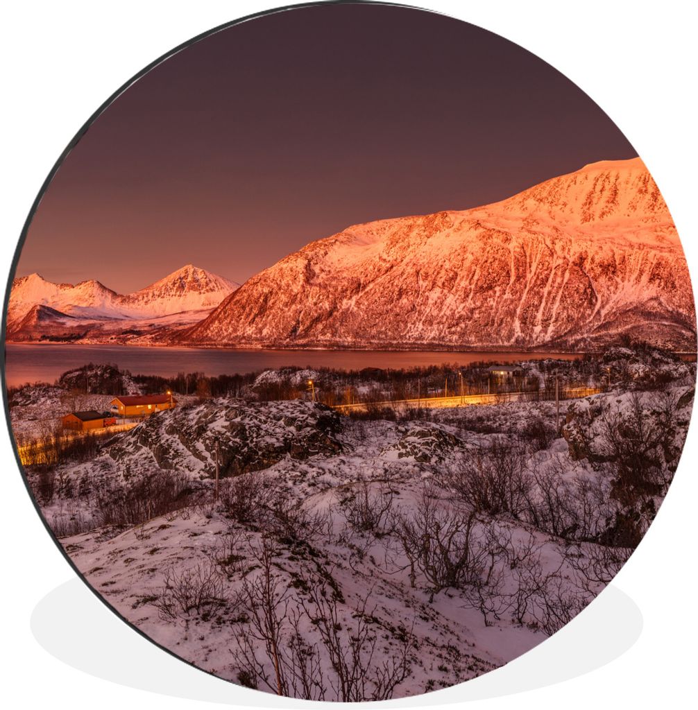 MuchoWow Aluminium Wandkreis Arktischer Sonnenuntergang über Kvaloya Ø 30 cm Wanddeko Modern Wohnzimmer - Wand Bild - Wohnzimmer - Runde Bilder...