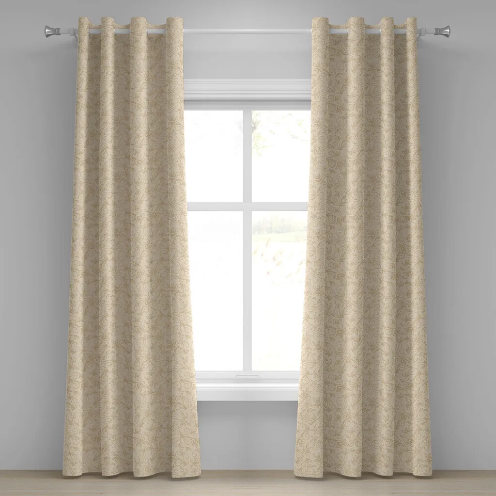 ABAKUHAUS Tenda con occhielli beige, motivo floreale astratto con foglie che volteggiano motivo a spirale decorativo a tema botanico, tende decorative a 2 pannelli per finestre, 280 cm x 245 cm, Redwood Beige