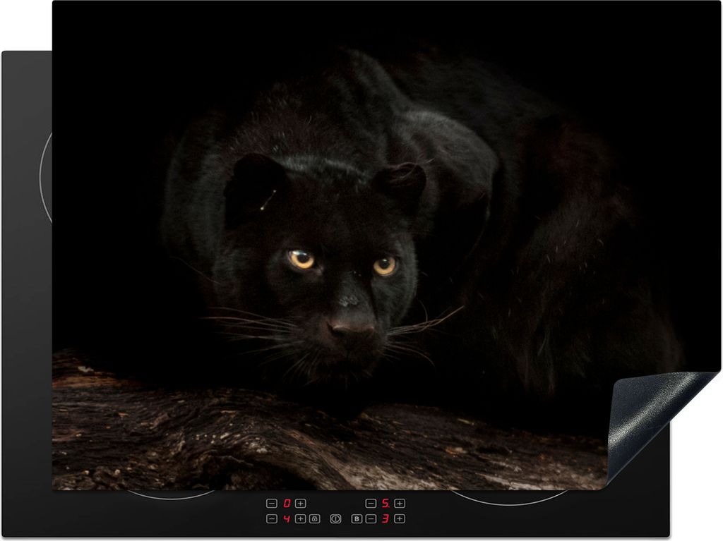 KitchenYeah Herdabdeckplatte Panther - Kofferraum - Schwarz , 70x52cm, Küche Deko, Glaskeramikfeld Herdabdeckung, Abdeckplatte fùr Kochfeld