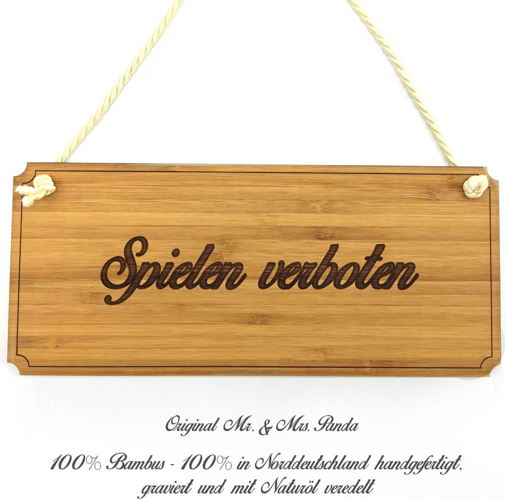 Mr. & Mrs. Panda Schild Spielen verboten - Geschenk, Shabby, Geschenkidee, Holz Türschild, Hinweisschild, Wegweiser, Landhaus, Graviert, Holzschil...