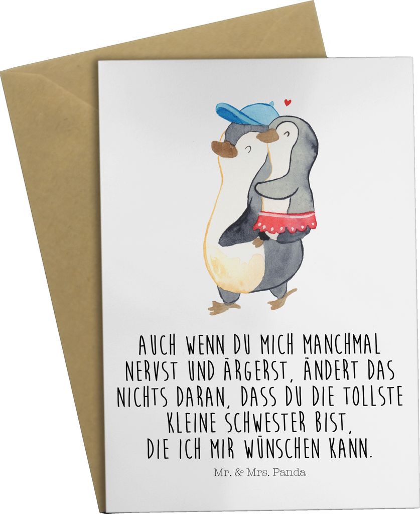 Mr. & Mrs. Panda babykarte Pinguin Kleine Schwester - Weiß - Geschenk, osterkarte, hochzeitskarten, Schwesterherz, Geschwisterliebe, Sister, weihn...