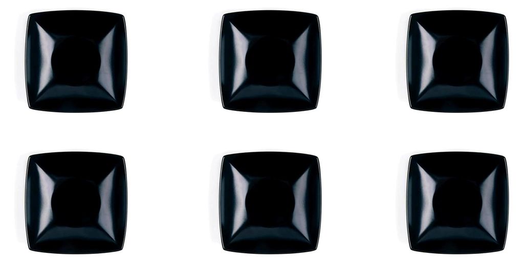 Eclipse Set mit 6 quadratischen Suppentellern aus Keramik in Mattschwarz