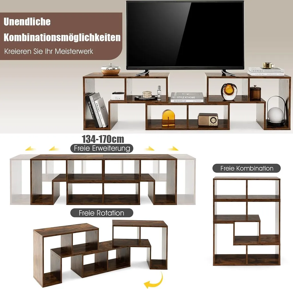 Meuble TV d'Angle Extensible et Bibliothèque Lowboard en Bois Robuste - 3