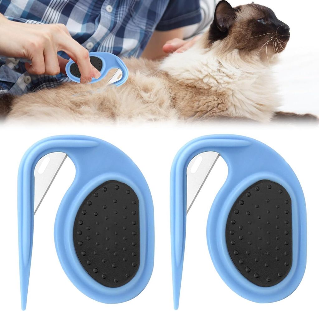 Entfilzungsmesser Katze, 2 Stück Cat Hair Remover, Knotenkamm Haar Entfernungswerkzeug, Massage Kamm, Pflegemesser für Langhaarige Haustiere, Pet...