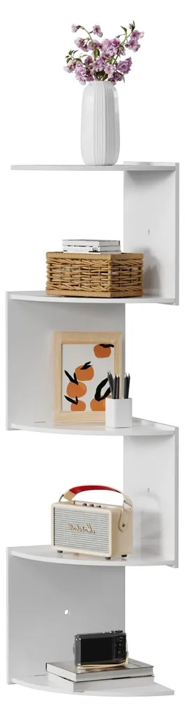 Étagère d'angle murale 5 niveaux style moderne en bois blanc 120cm
