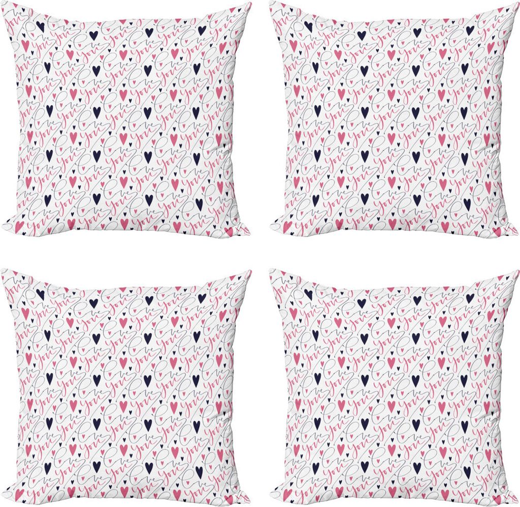 ABAKUHAUS Valentinstag Kissenbezug Set (4 Stück), Cursive Liebe Sie, Moderner Doppelseitiger Digitaldruck, 45 cm x 45 cm, Getrocknete Rosen-Marine...