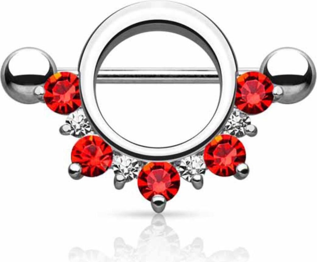 Brustwarzenpiercing Schild Nippelpiercing mit Zirkonia Kristallen Red