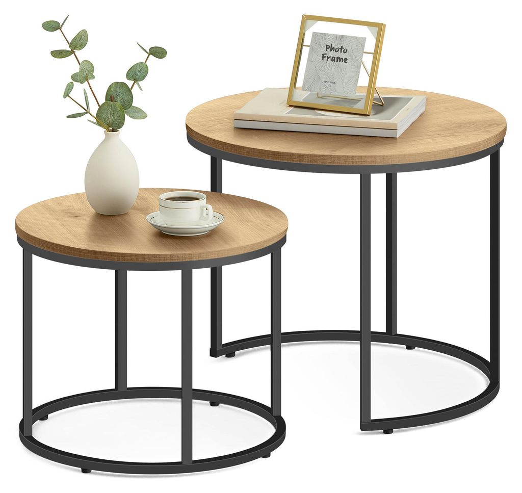 Couchtisch 2er Set Rund Beistelltisch Loft Design 2 in 1 Produktbild 