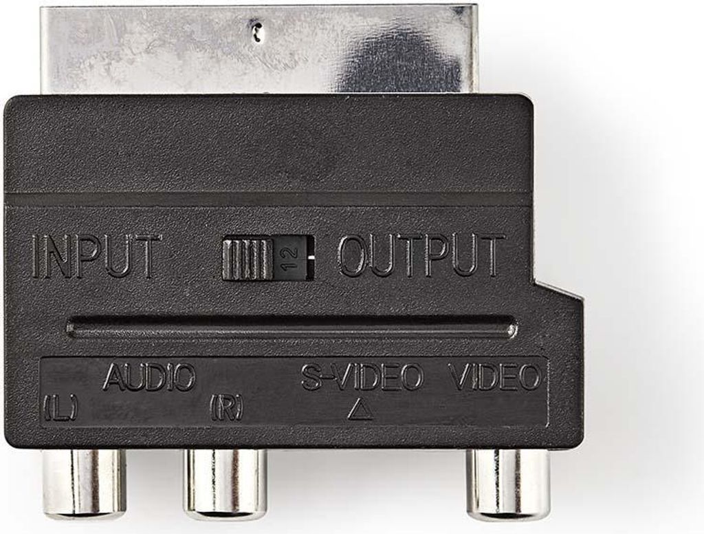 Nedis SCART-Adapter | SCART Stecker | S-Video Female / 3x Cinch Buchse | Vernickelt | Schaltbar | ABS | Schwarz | 1 Stück | Plastikbeutel NE550677431