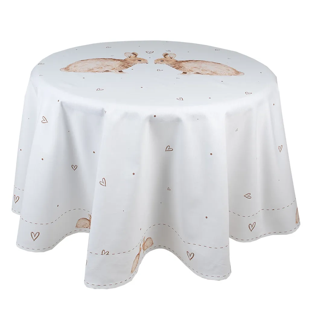 Offerta Tovaglia Clayre & Eef Ø 170 cm Coniglietto Cotone Bianco Marrone