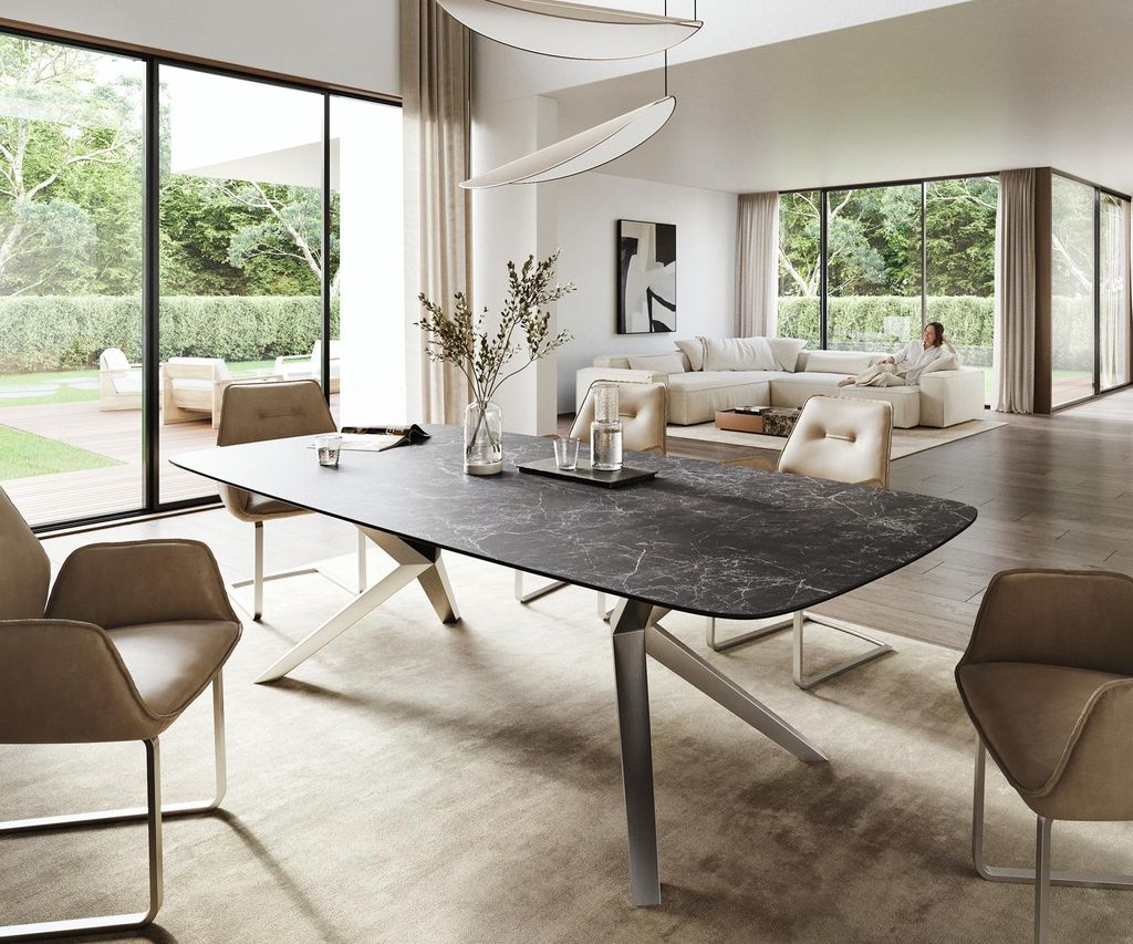 DELIFE Esstisch Edge Boot 260x120 cm Keramik Laminam Nero Greco Anthrazit Zenthara kantig Edelstahl